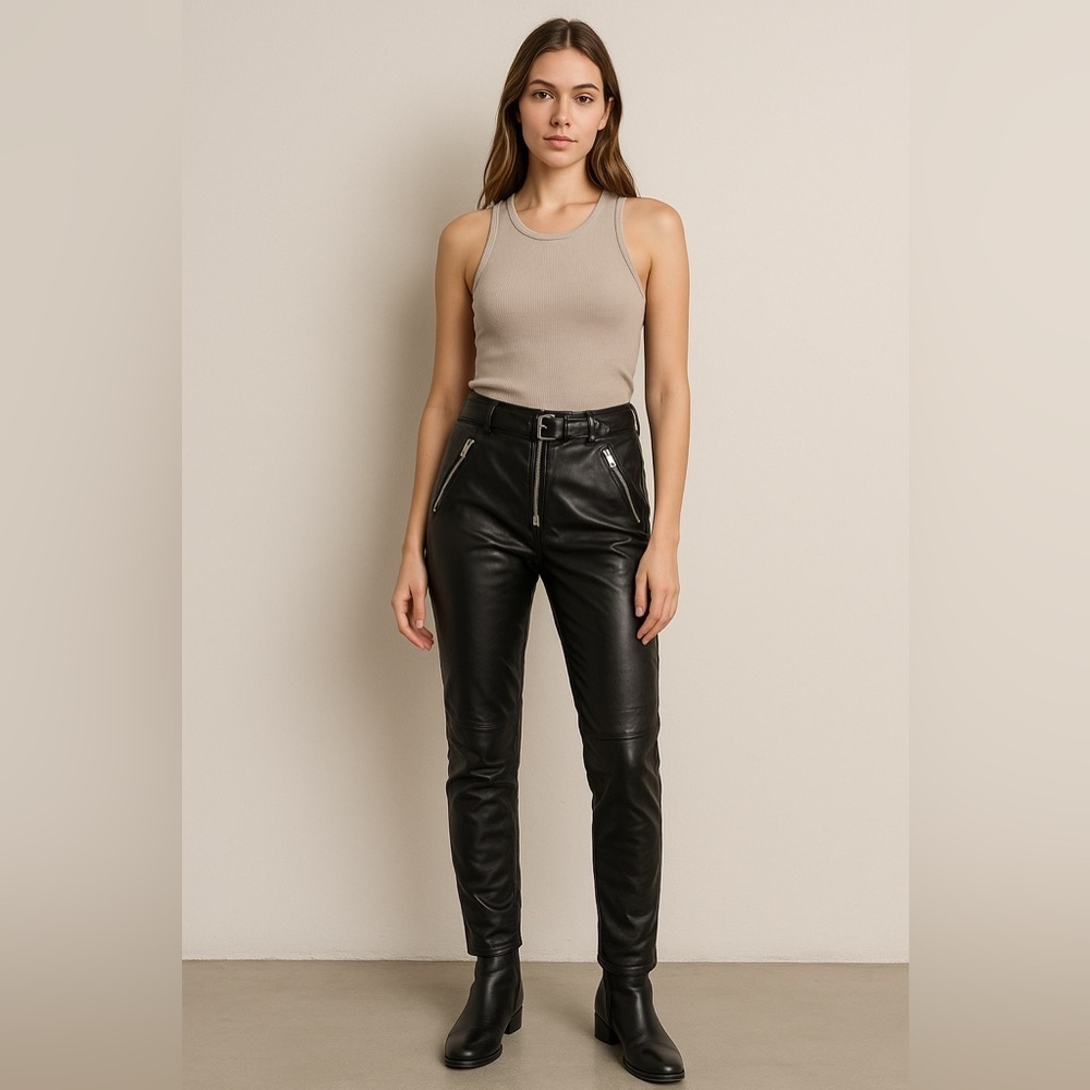 E.ssue Black Faux Leather Pants Size M